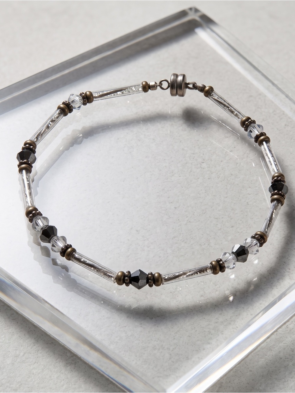 Delicate Silver & Black Beaded Women's Bracelet